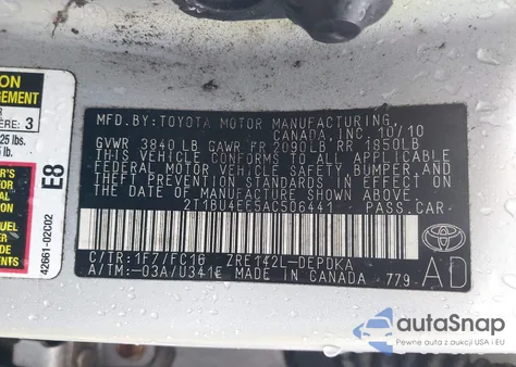 2010 Toyota Corolla Le from USA, damaged, VIN 2T1BU4EE5AC506441